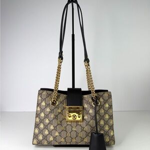 Authentic Gucci Small Padlock GG Supreme Bee shoulder bag